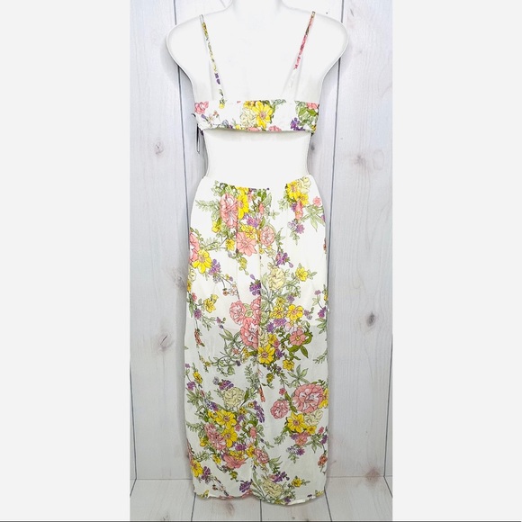 Floral Maxi Dress Sleeveless Strappy Side Cutout Yellow Pink NEW - Picture 3 of 6
